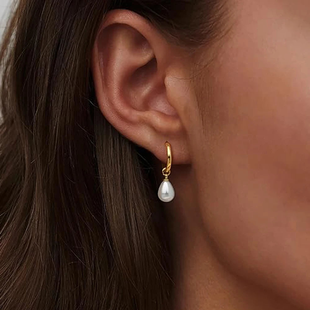 14K Elegant Pearl Hoops